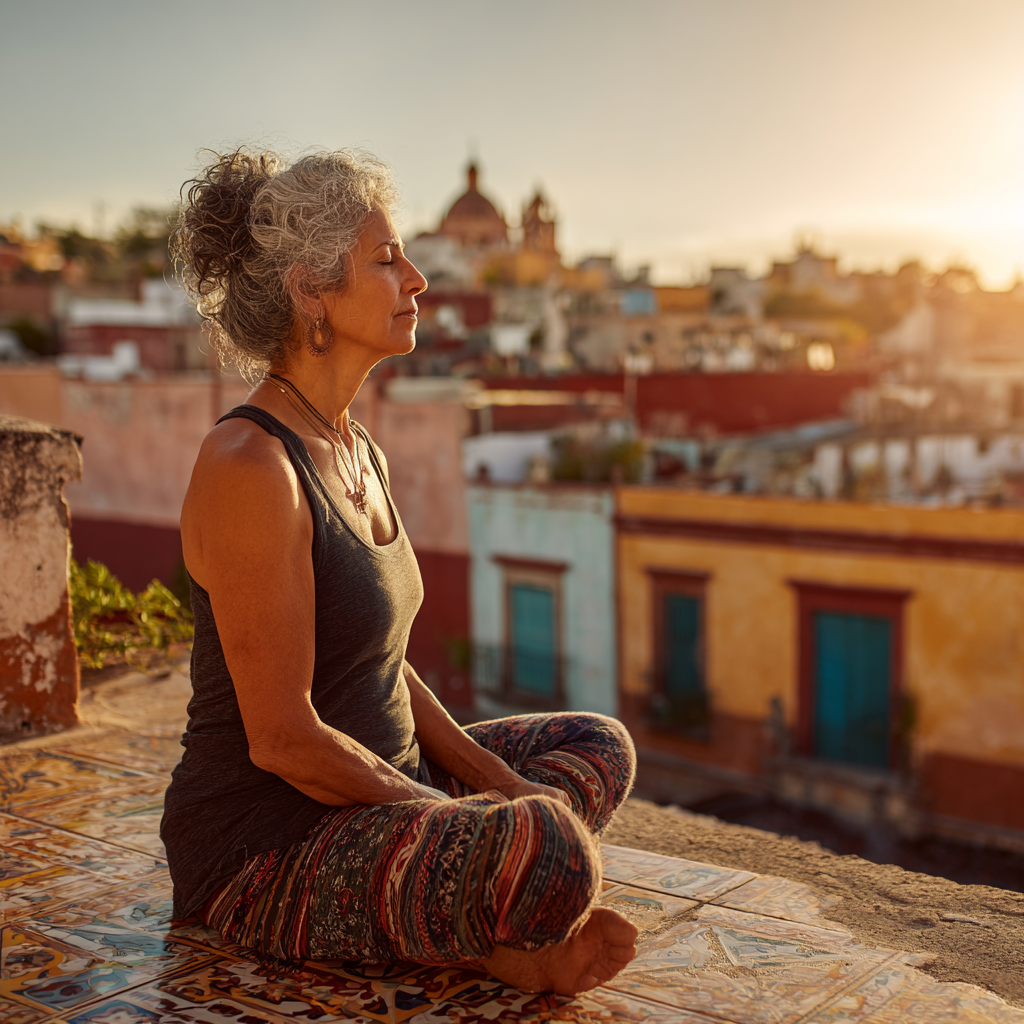 Persona practicando yoga restaurativa en postura de relajación